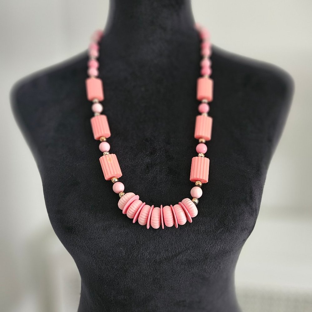 Pink  Plastic Custom Bead Necklace 30  inches long